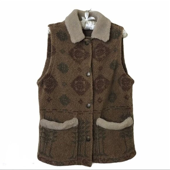 Woolrich‎ Womens Size M? Vest Tag Faded Button Front Pockets Sherpa Warm Vintage - Picture 1 of 7